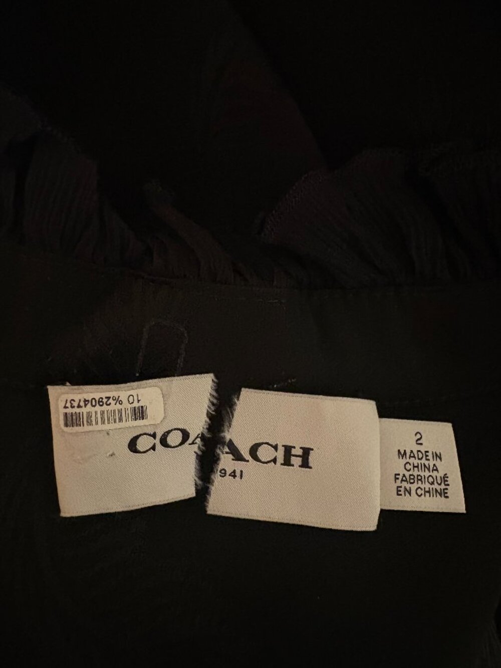 COACH 1941 NWOT Black Silk Ruffle Velvet Tunic Dress Size 2